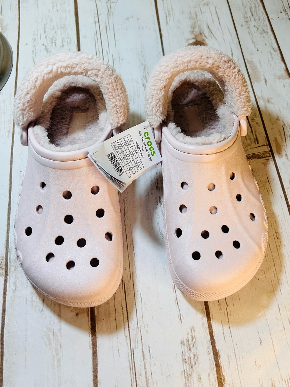 CROCS Classic Clog Baya Lined Fuzzy Strap Pale Pink Women’s Size 8 New